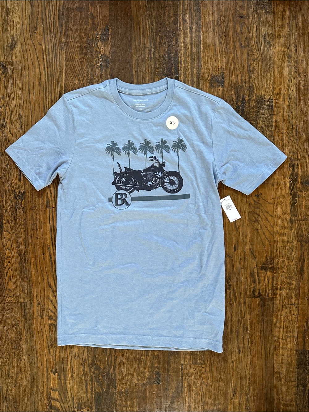 NWT Banana Republic Men's Graphic T-Shirt Top XS Motorcycle Palm Trees Blue NEW